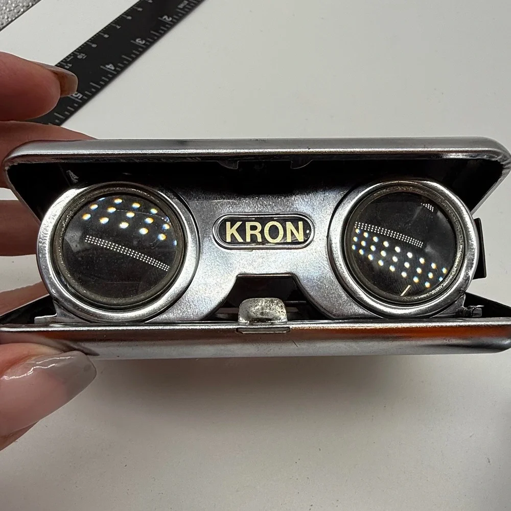 Vintage Kron and Deville Folding Opera Glasses Set Blue and Black Chrome Binocs